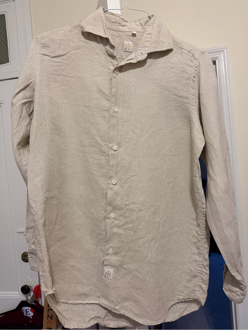 REI Men's Natural Beige Linen Button-Down Shirt